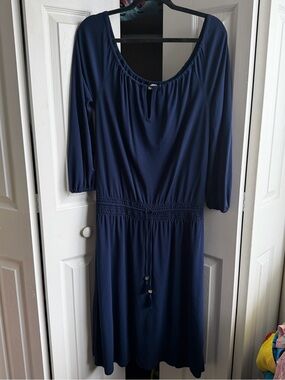 Tory Burch Navy Scoop-Neck Midi Dress